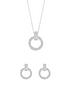  image of the-love-silver-collection-sterling-silver-cubic-zirconia-round-earrings-and-pendant-set