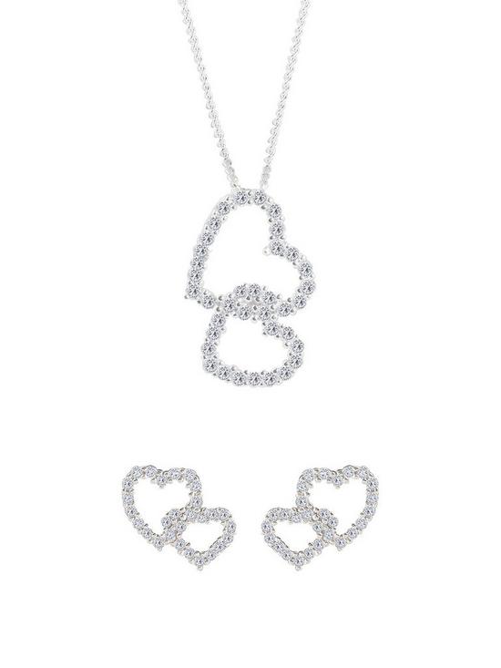front image of the-love-silver-collection-sterling-silver-cubic-zirconia-heart-stud-earrings-and-pendant-set