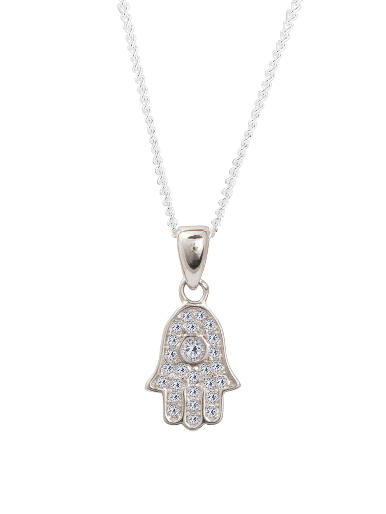 Image 1 of 3 of The Love Collection Sterling Silver Cubic Zirconia Hamsa Hand of Fatima Pendant Necklace