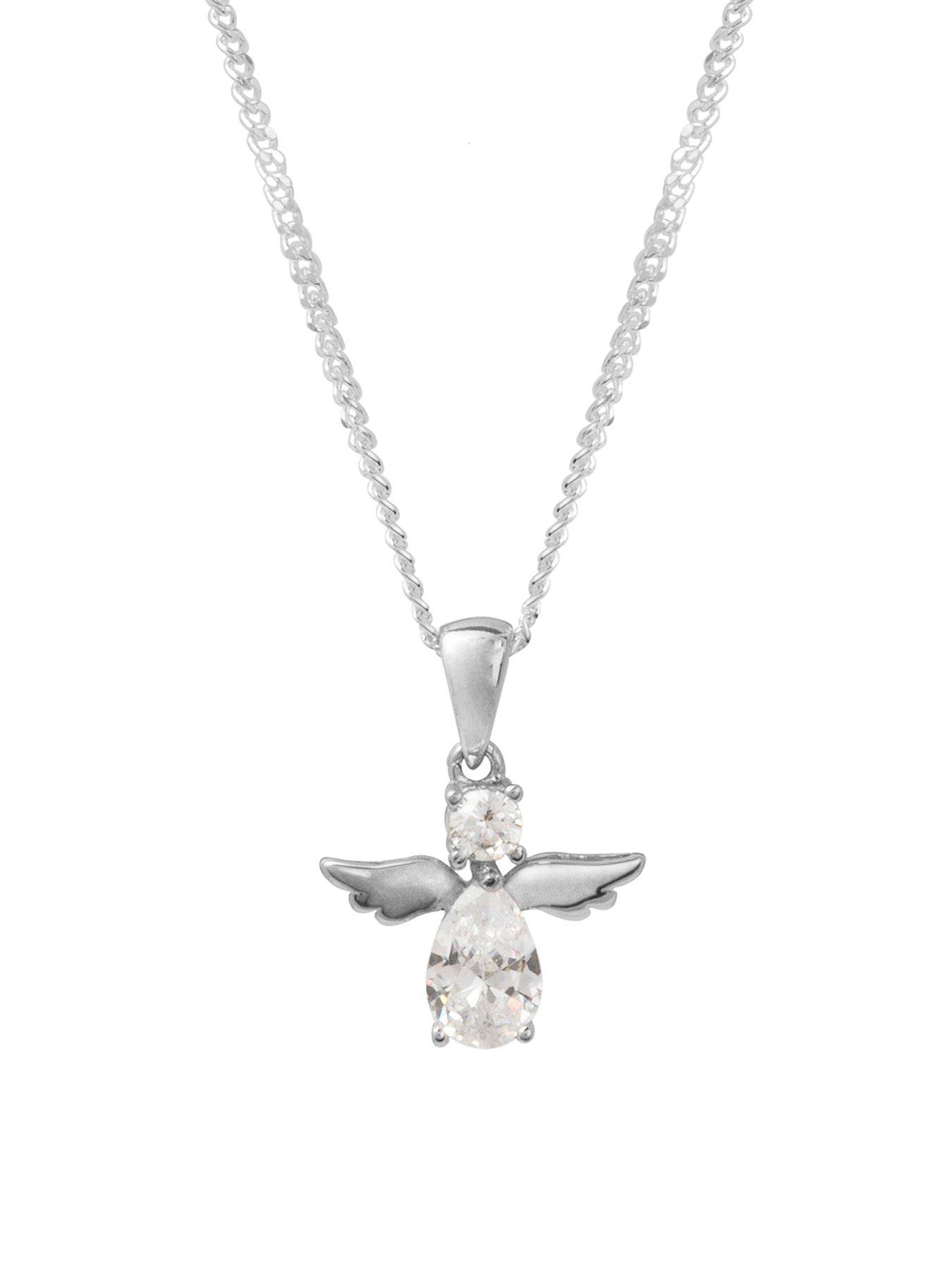  image of the-love-collection-sterling-silver-cubic-zirconia-angel-pendant-necklace