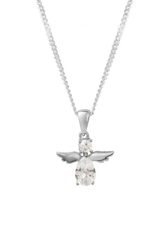 front image of the-love-silver-collection-sterling-silver-cubic-zirconia-angel-pendant-necklace