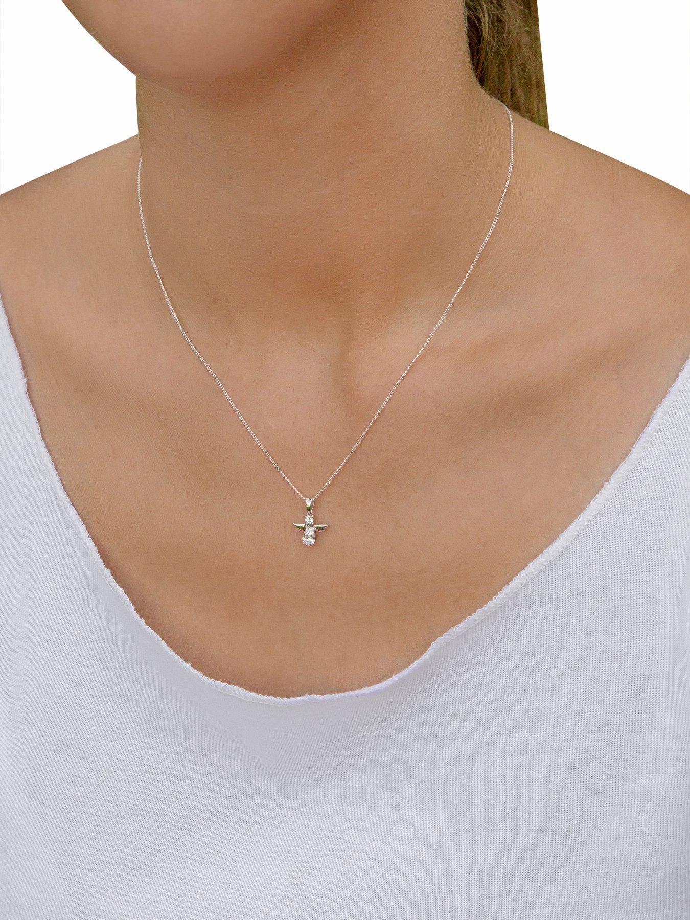  image of the-love-collection-sterling-silver-cubic-zirconia-angel-pendant-necklace