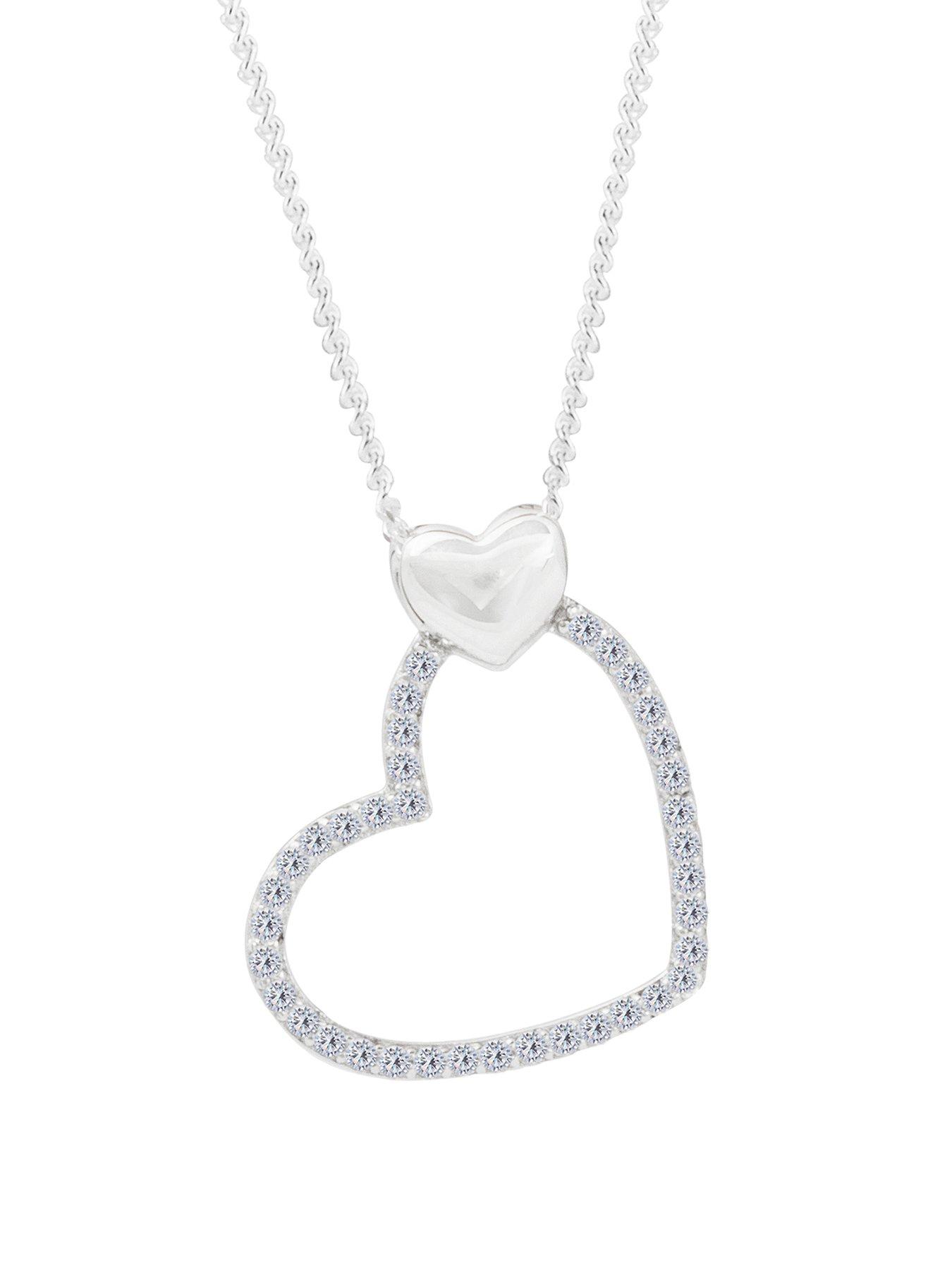 The Love Collection Sterling Silver Cubic Zirconia Double Heart Pendant Necklace