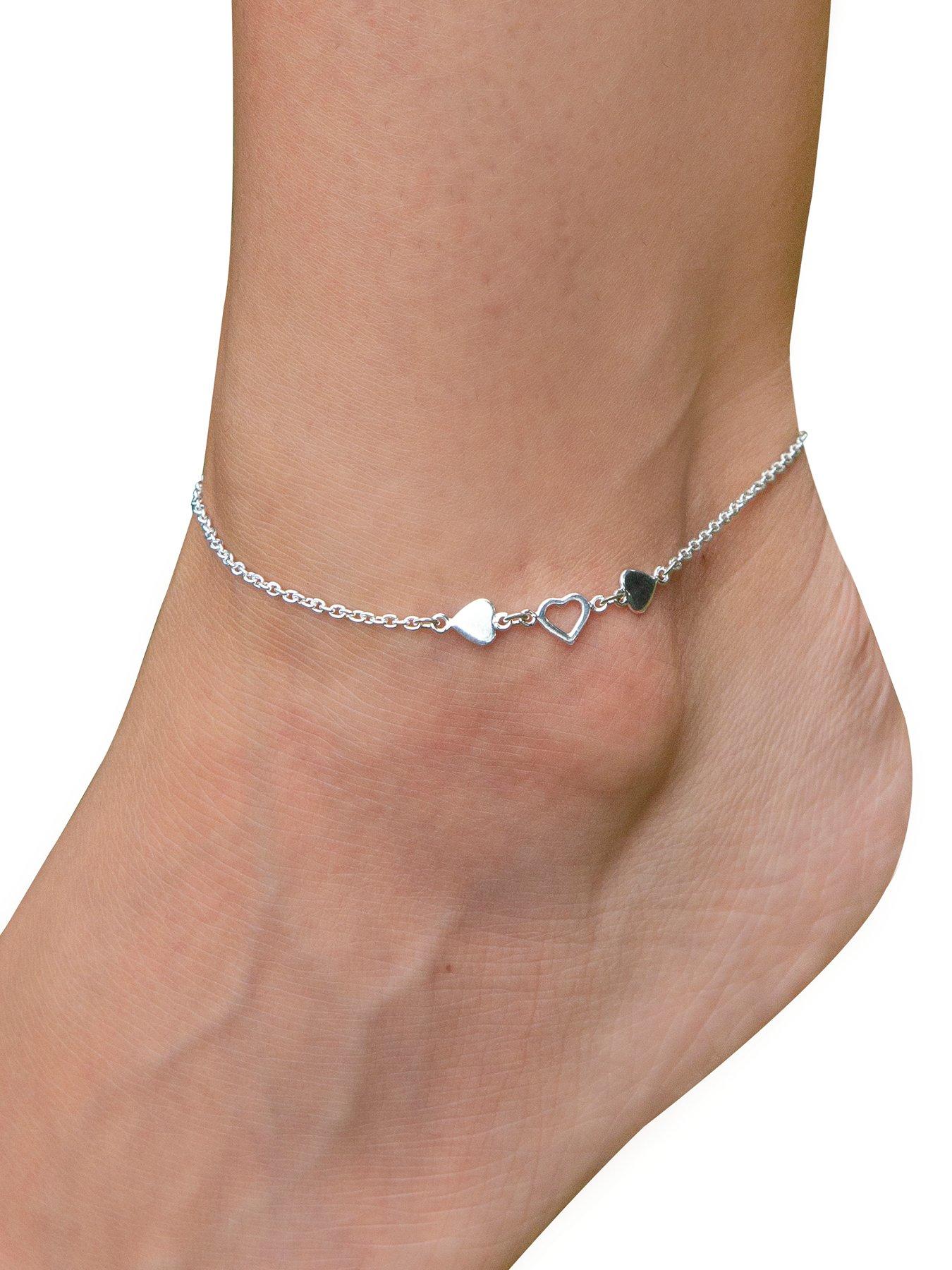 Image 2 of 5 of The Love Collection Sterling Silver Triple Heart Single&nbsp;Anklet