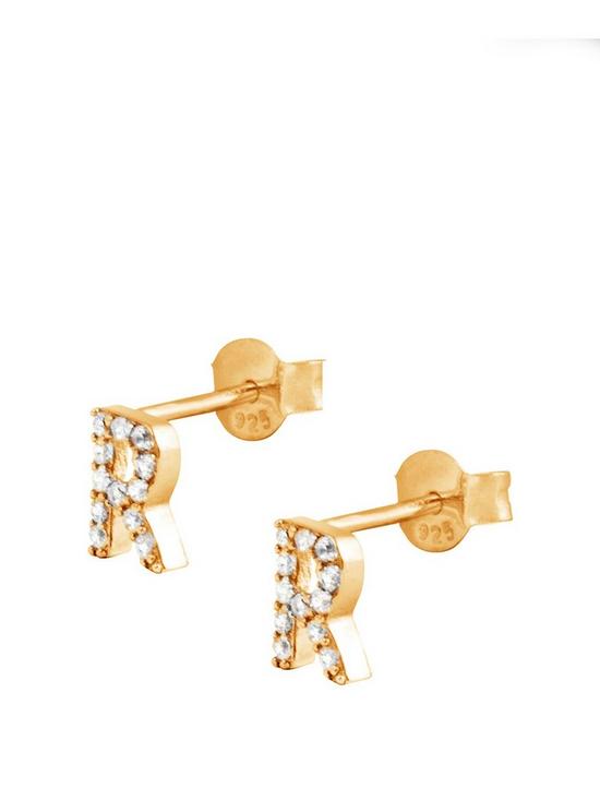 front image of the-love-silver-collection-18ct-gold-plated-sterling-silver-cubic-zirconia-initial-stud-earrings