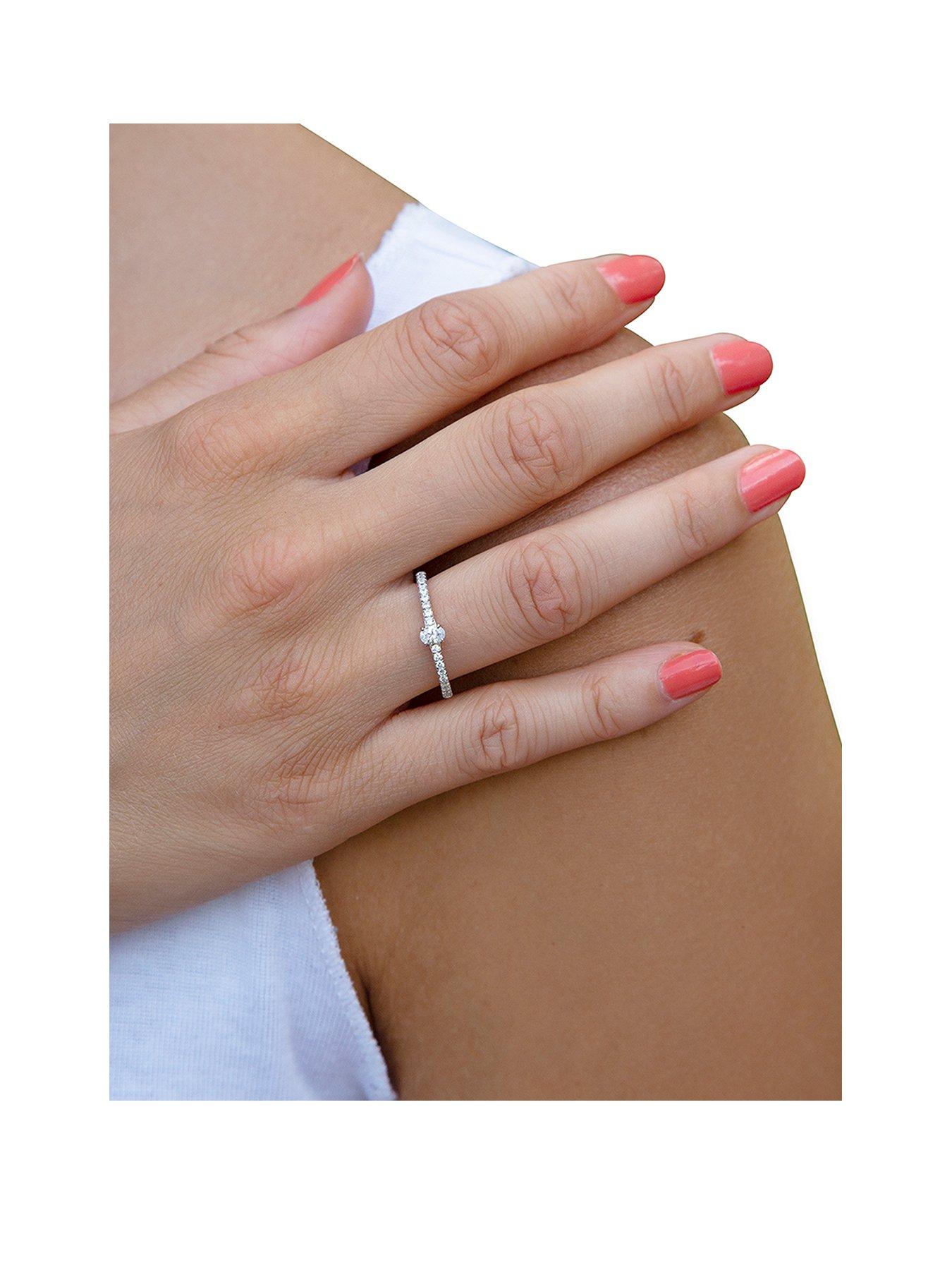 Image 1 of 4 of The Love Collection Sterling Silver Cubic Zirconia Solitaire Birthstone Ring