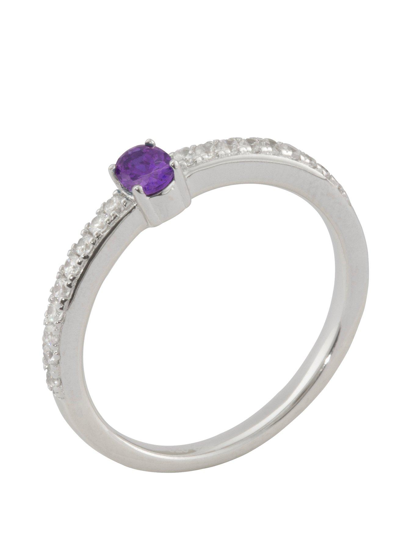 undefined Sterling Silver Cubic Zirconia Solitaire Birthstone Ring