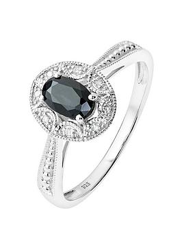 Love GEM Love Gem Sterling Silver Diamond Set Oval Black Sapphire Vintage  ... Picture