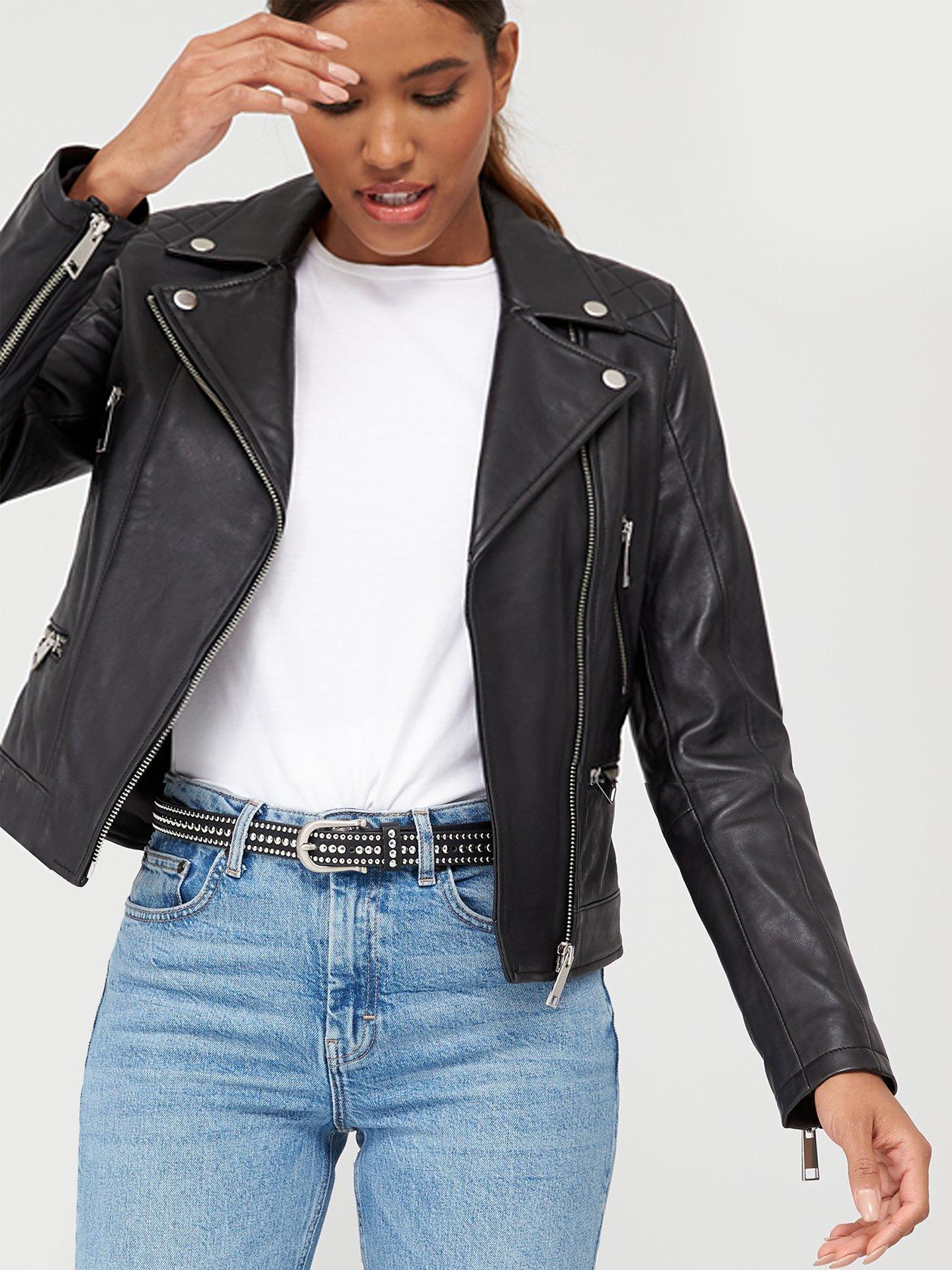 V by Very Ultimate Leather Biker Jacket Black littlewoods