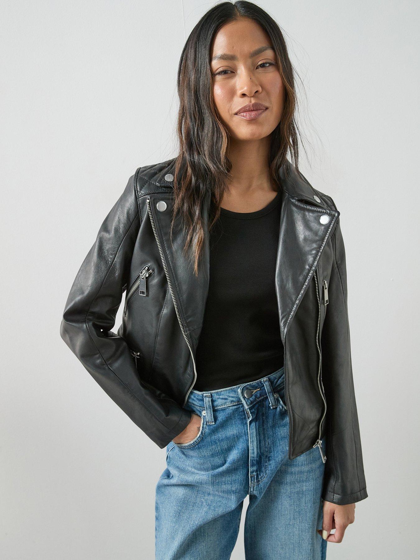 V by Very Ultimate Leather Biker Jacket - Black