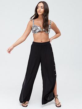 V by Very V By Very Side Button Detail Crinkle Beach Trousers - Black Picture