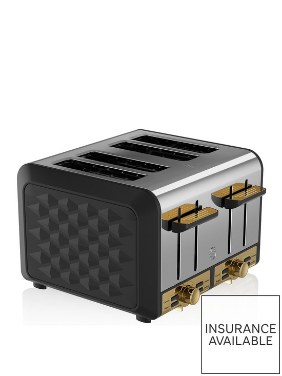 front image of swan-gatsby-range-4-slice-toaster-blackgold