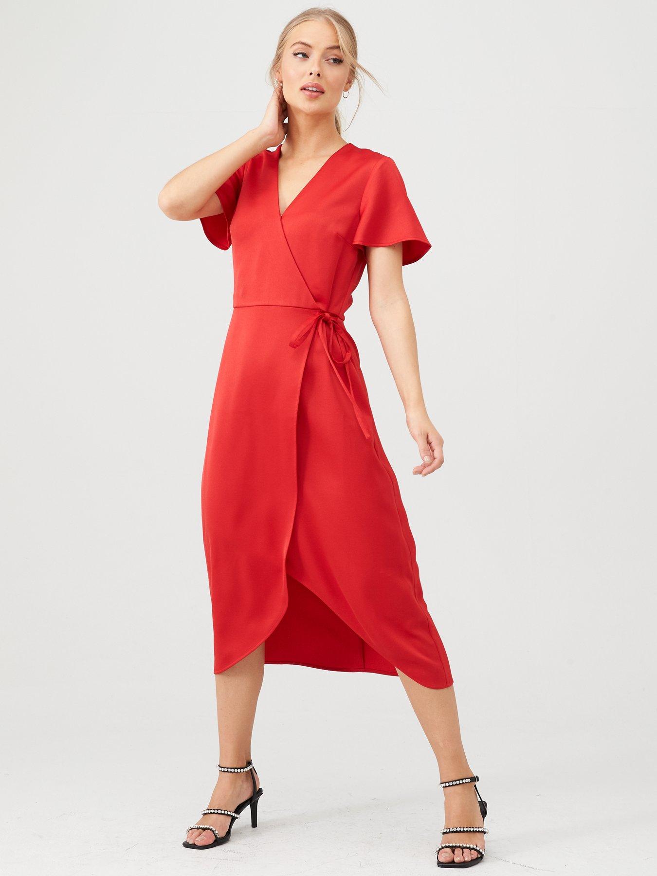 warehouse red wrap dress