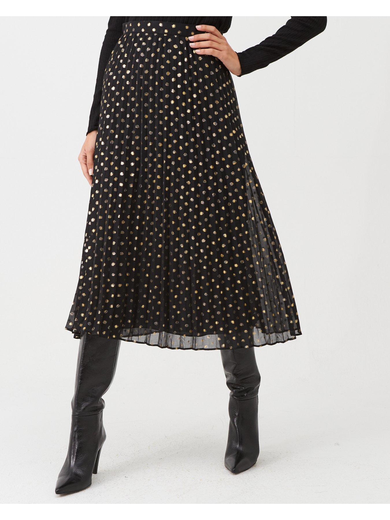 foil spot pleated midi dress