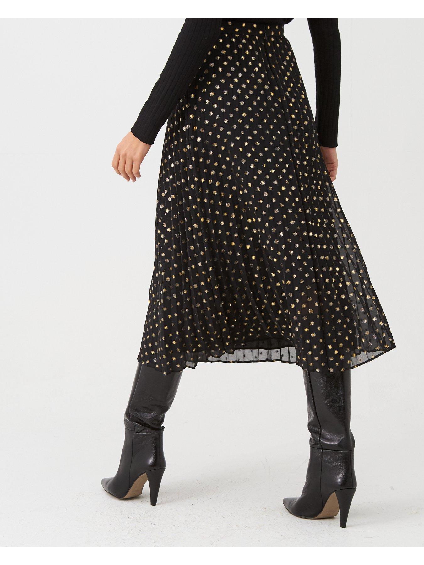 warehouse foil spot pleated midi dress