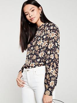 Warehouse Warehouse Autumn Daisy High Neck Top - Neutral Print Picture