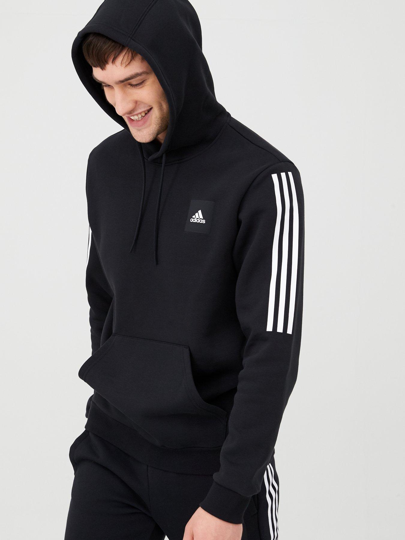 adidas 3 stripe hoodie black