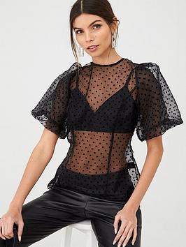 V by Very V By Very Organza Blouson Sleeve Blouse - Black Picture