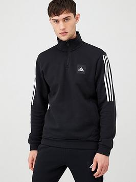 Adidas   3 Stripe 1/4 Zip Sweatshirt - Black