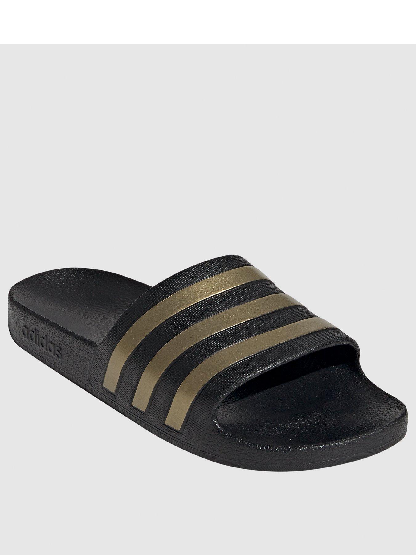 adidas Mens Adilette Aqua Sliders - Black/Gold