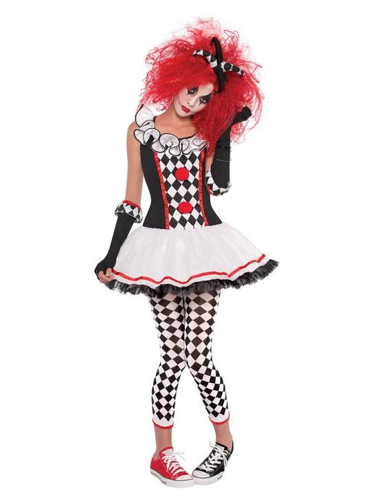 front image of harlequin-honey-clown-adult-costume