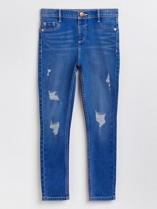 front image of river-island-girls-ripped-molly-jeggings-blue
