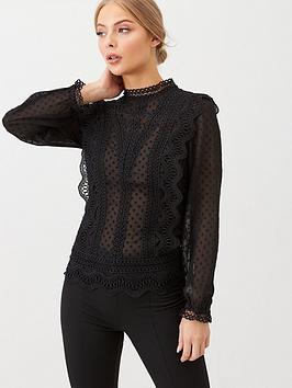 V by Very V By Very High Neck Lace Victoriana Blouse - Black Picture