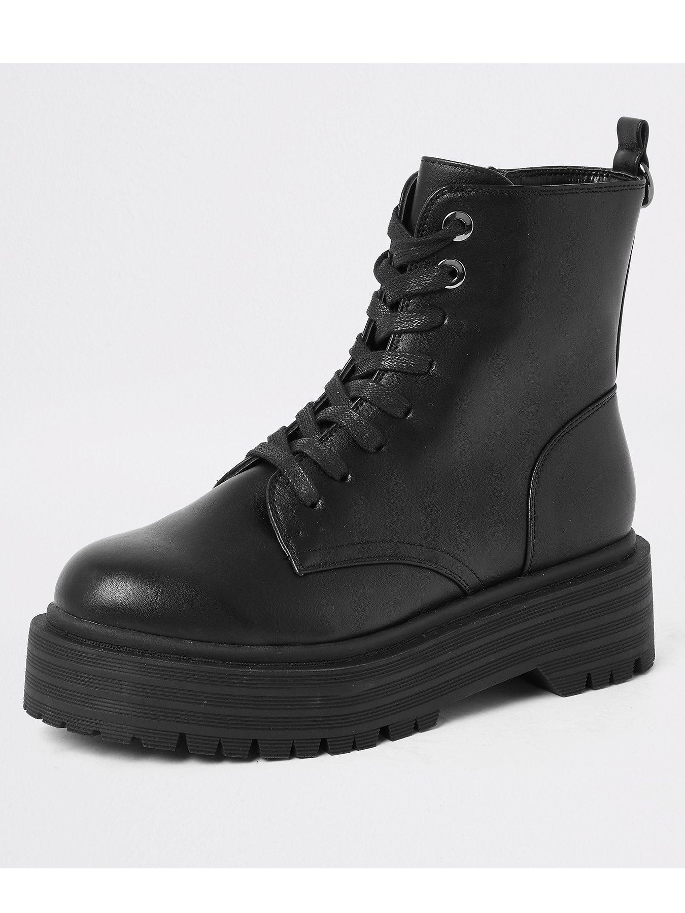 river island black lace up chunky boots