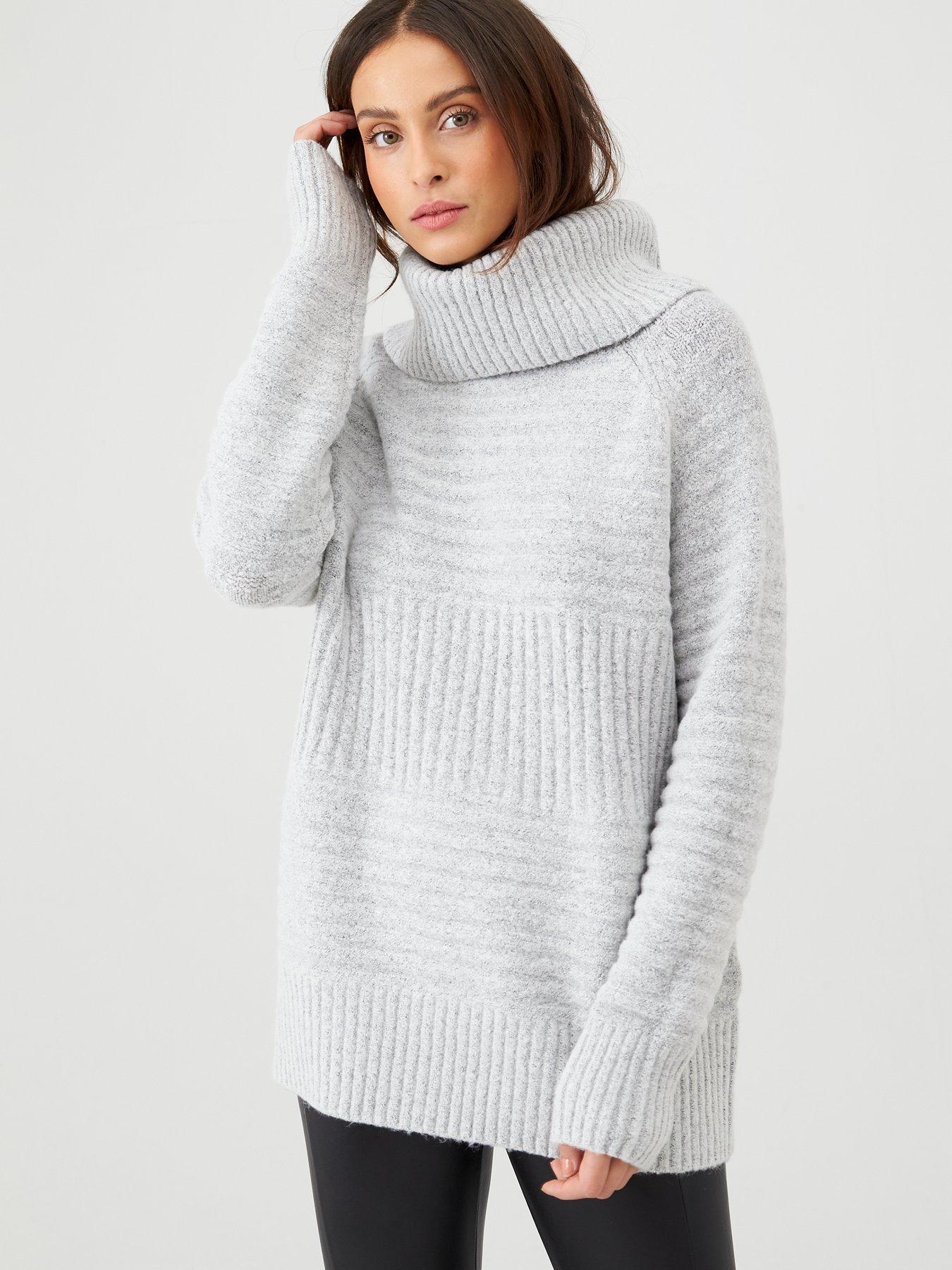 grey chunky roll neck jumper