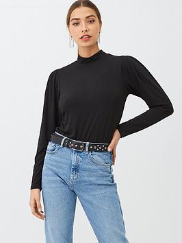 V by Very V By Very Puff Sleeve High Neck Top - Black Picture
