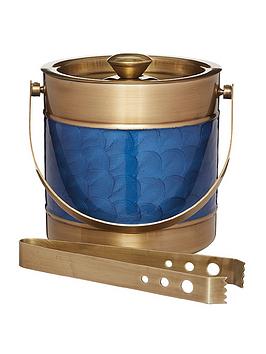 BarCraft  Barcraft Stainless Steel Blue And Brass Finish Ice Bucket With Tongs