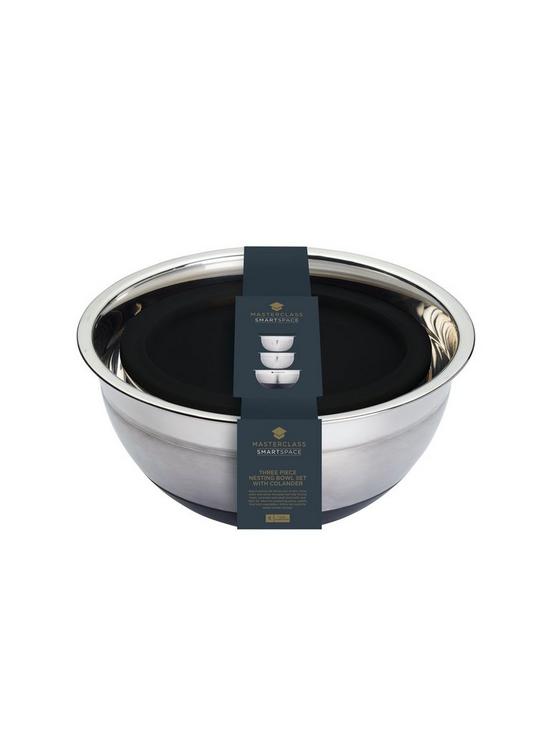 stillFront image of masterclass-smart-space-3-piece-stainless-stackable-mixing-bowl-and-colander-set
