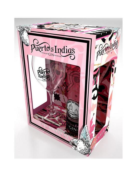 front image of puerto-de-indias-strawberry-gin-70cl-gift-pack