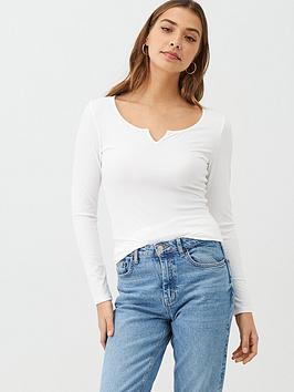 V by Very V By Very The Essential Notch Neck Long Sleeve Rib Top - White Picture