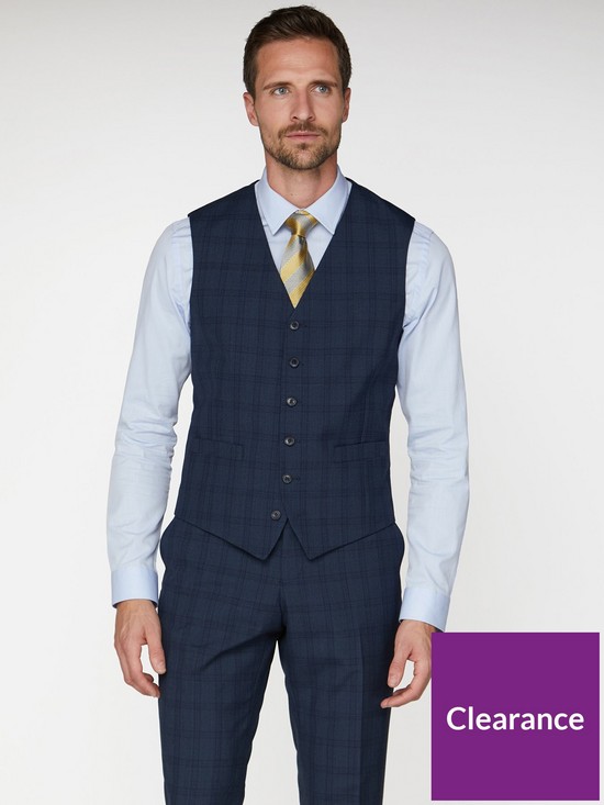 front image of jeff-banks-check-soho-waistcoat-in-modern-regular-fit-blue