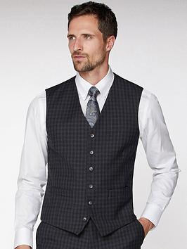 Jeff Banks    Tonal Grid Texture Soho Waistcoat In Modern Regular Fit - Charcoal