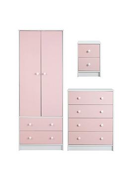 Very  Conway 3 Piece Childrens Bedroom Package - 2 Door, 2 Drawer Wardrobe, 4 Drawer Chest And 2 Drawer Bedside Chest - Pink