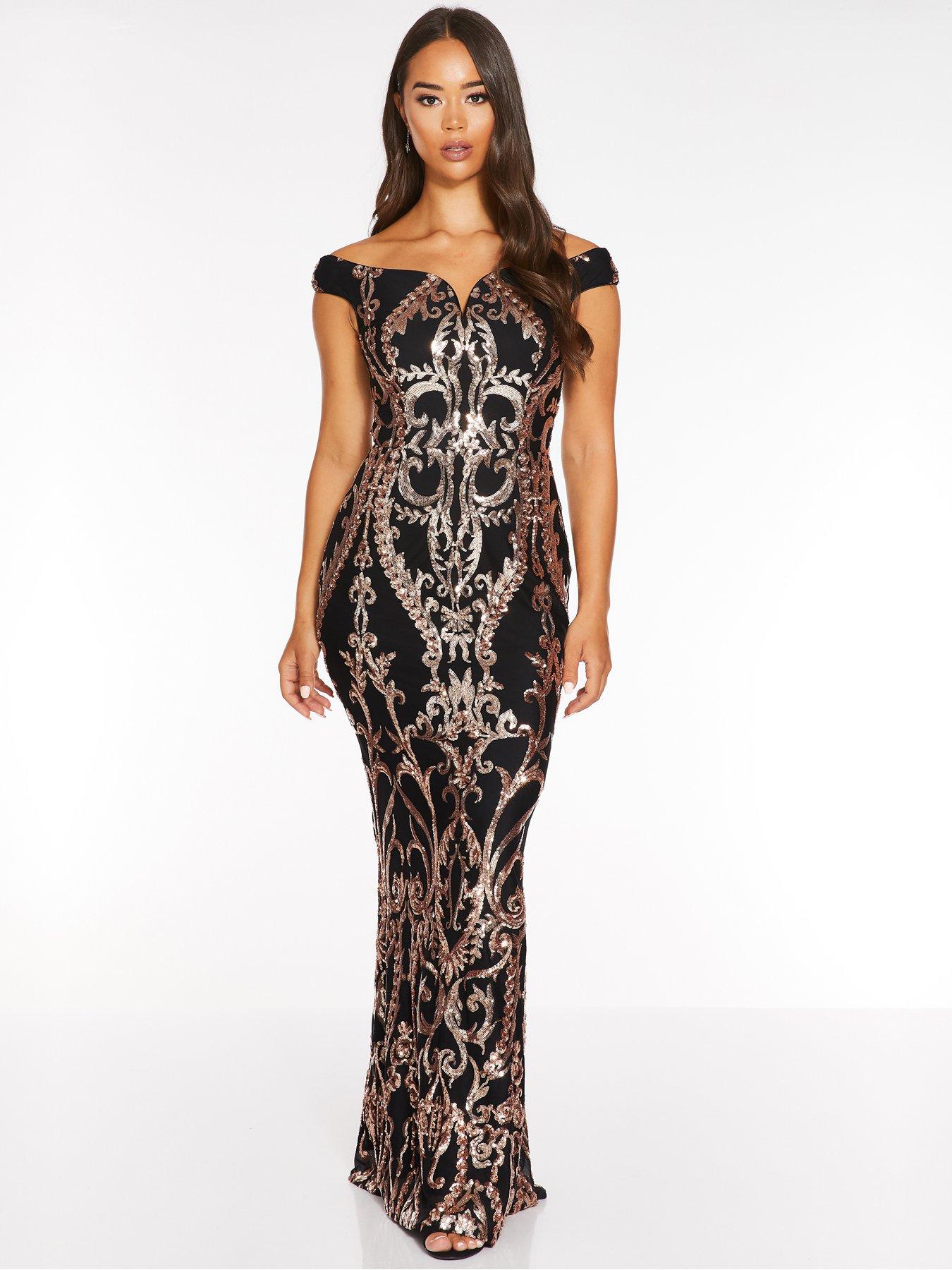 quiz sequin bardot maxi dress