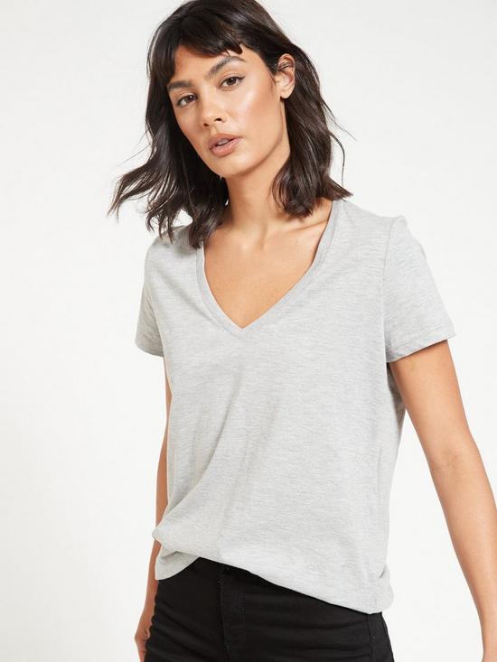 front image of everyday-the-essential-v-neck-t-shirt-grey