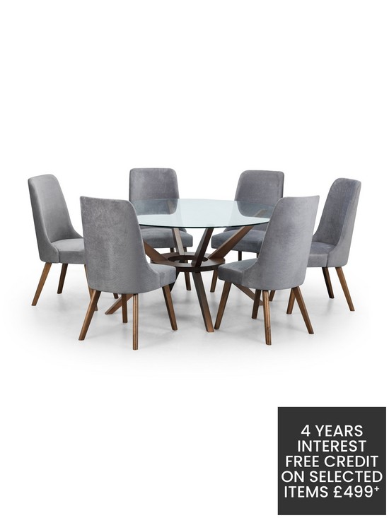 stillFront image of julian-bowen-chelsea-large-140-cm-glass-dining-table-and-6-huxley-chairs