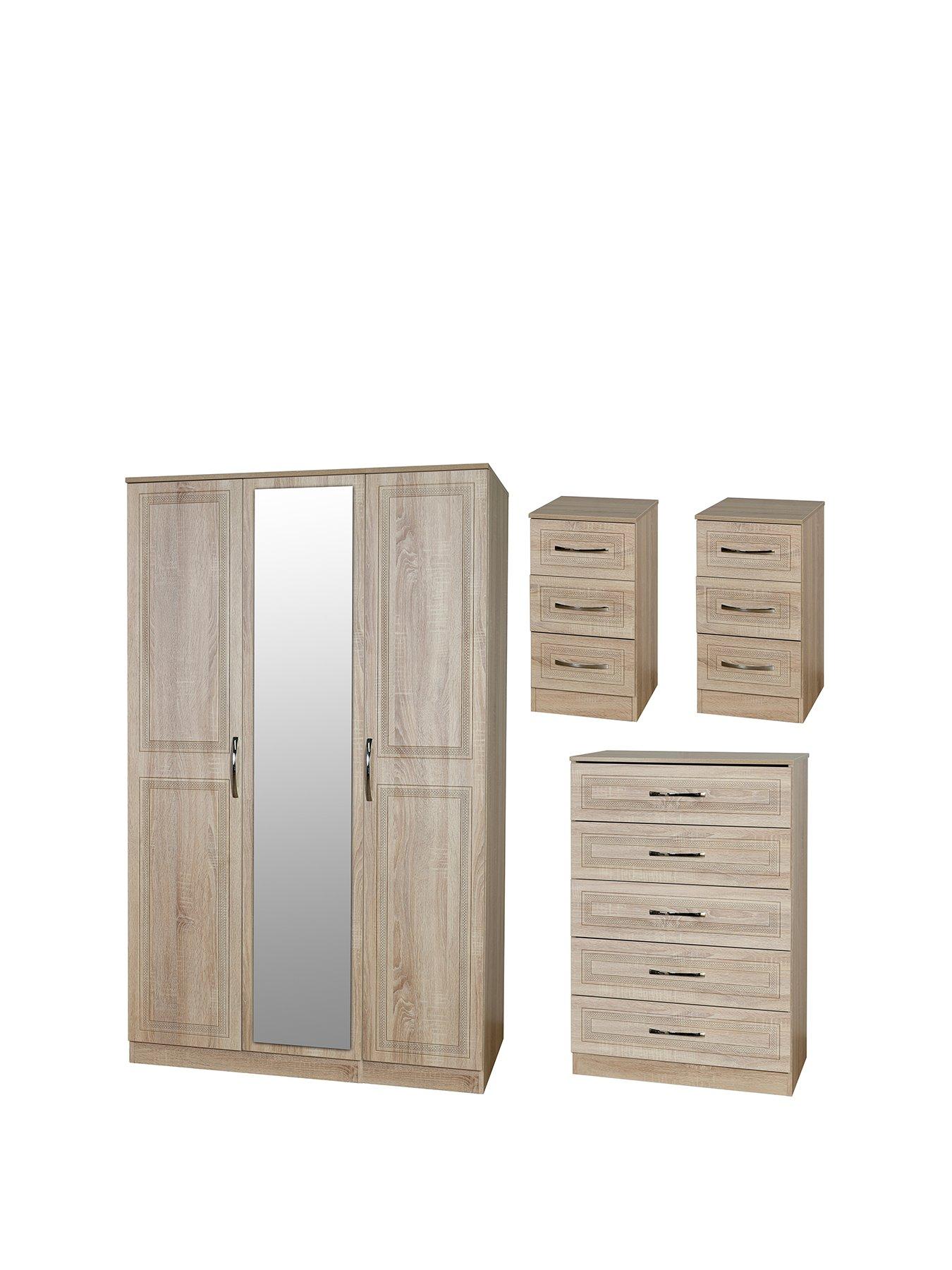 Image 3 of 8 of SWIFT Winchester Part&nbsp;Assembled 4 Piece Package - 3 Door Mirrored Wardrobe, Chest of 5 Drawers and 2 Bedside Chests&nbsp;- FSC&reg; Certified