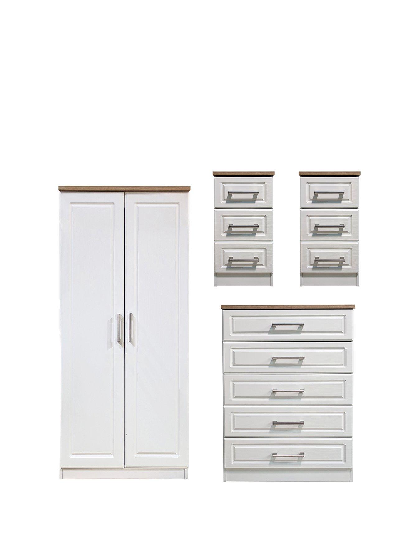SWIFT Regent Ready Assembled 4 Piece Package - 2 Door Wardrobe, 5 Drawer Chest and 2 Bedside Chests - FSC® Certified