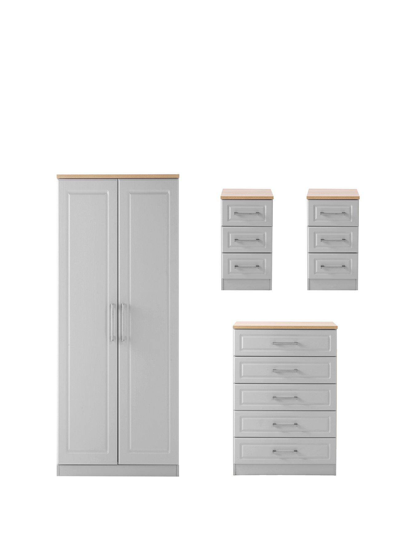 SWIFT Regent Ready Assembled 4 Piece Package - 2 Door Wardrobe, 5 Drawer Chest and 2 Bedside Chests - FSC® Certified