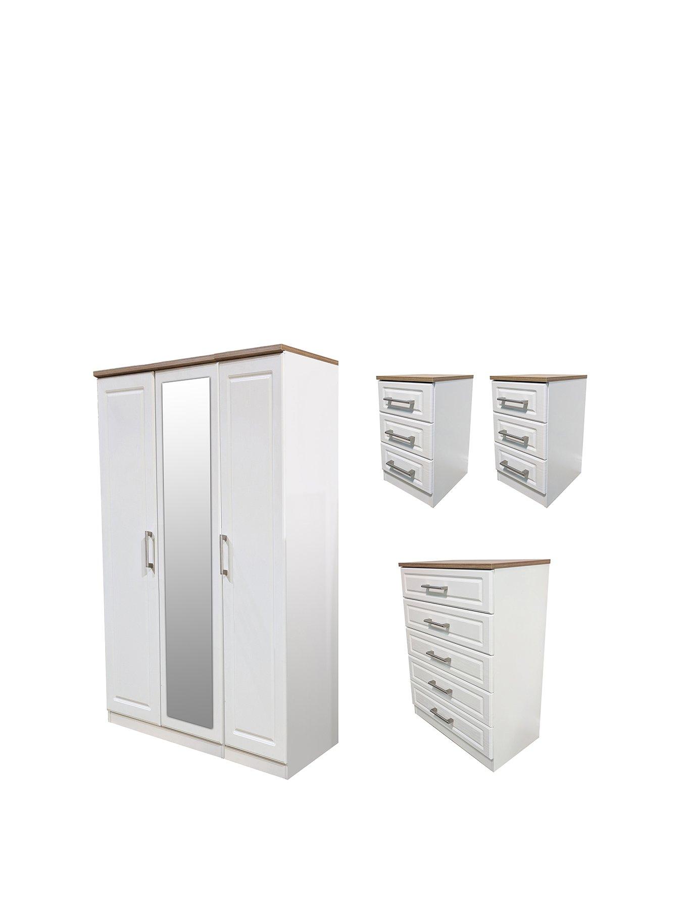 Image 3 of 8 of SWIFT Regent Part&nbsp;Assembled 4 Piece Package - 3 Door Mirrored Wardrobe, 5 Drawer Chest and 2 Bedside Chests&nbsp;- FSC&reg; Certified