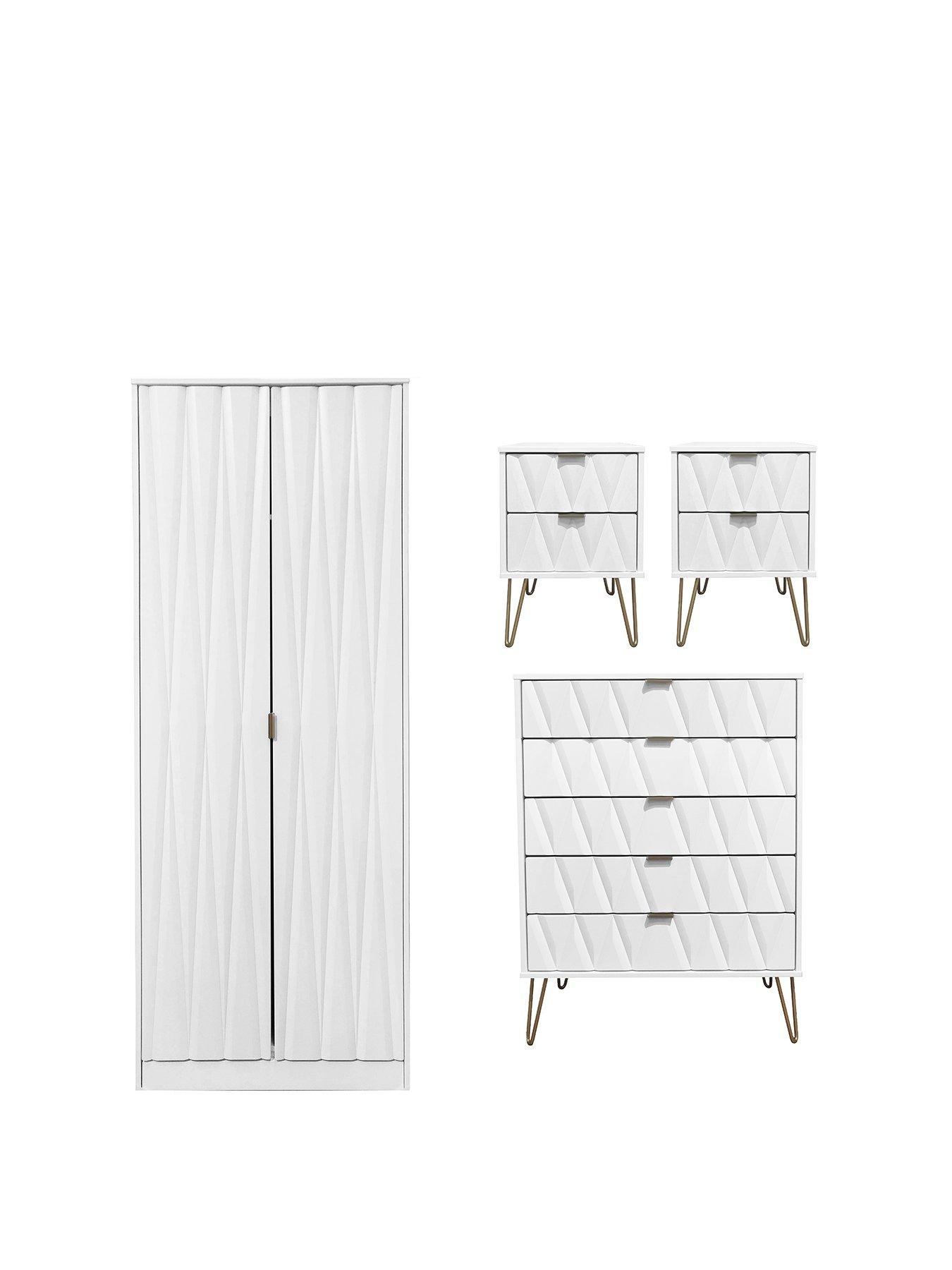 SWIFT Versailles Ready Assembled 4 Piece Package - 2 Door Wardrobe, 5 Drawer Chest and 2 Bedside Chests - FSC® Certified