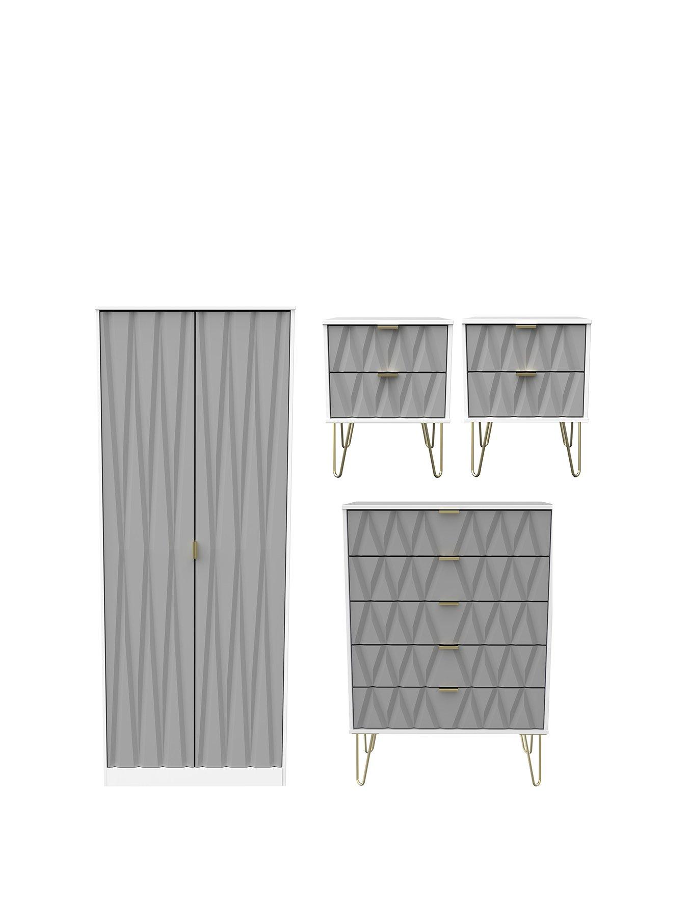undefined Versailles Ready Assembled 4 Piece Package - 2 Door Wardrobe, 5 Drawer Chest and 2 Bedside Chests - FSC® Certified