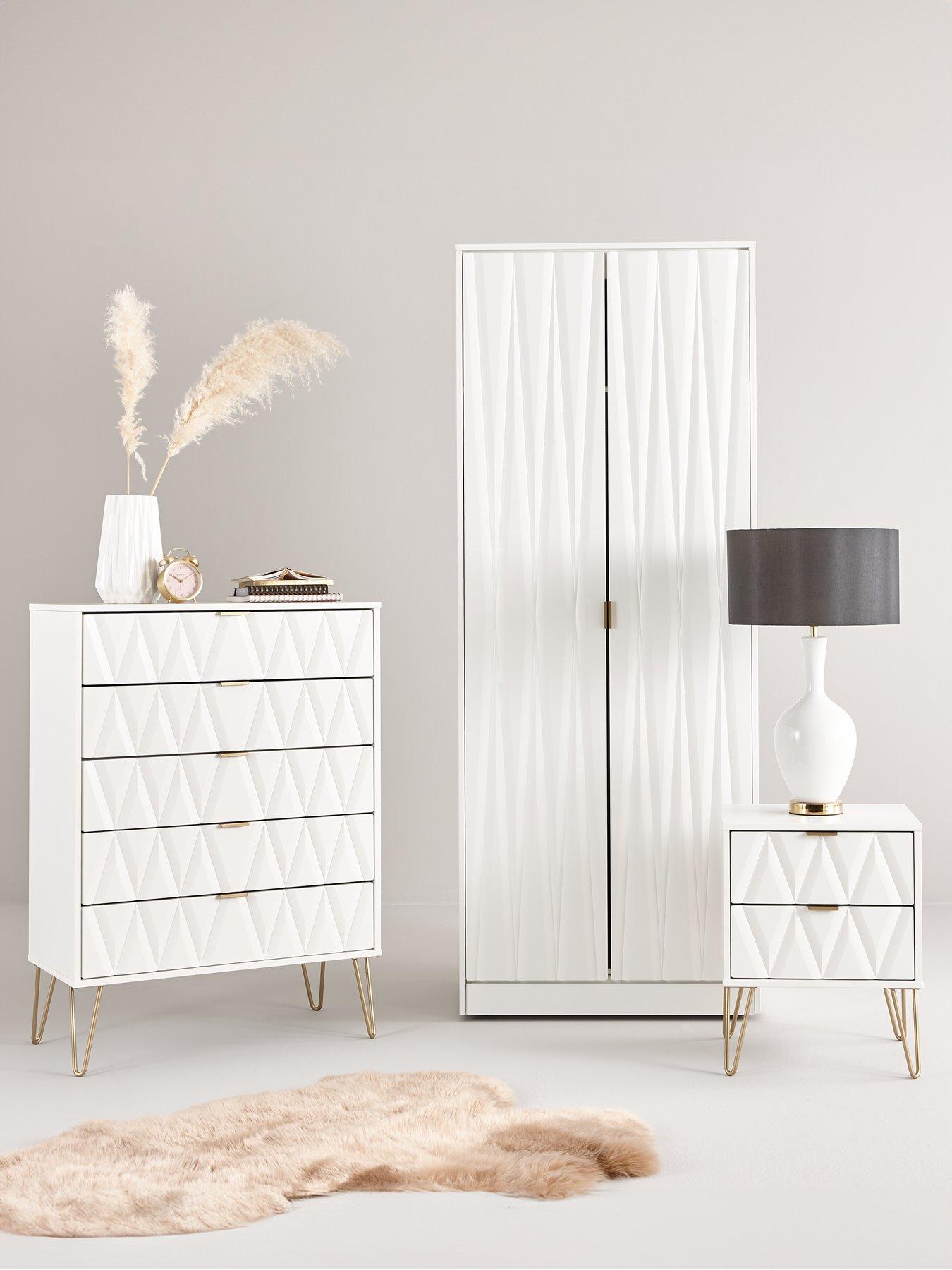 SWIFT Versailles Part Assembled 4 Piece Package - 4 Door Wardrobe, 5 Drawer Chest and 2 Bedside Chests - FSC® Certified