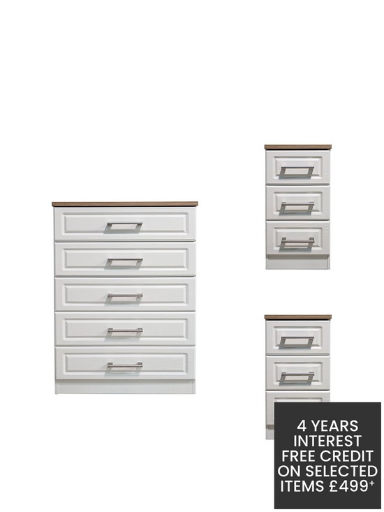 front image of swift-regent-ready-assembled-3-piece-package-5-drawer-chest-and-2-bedside-chests