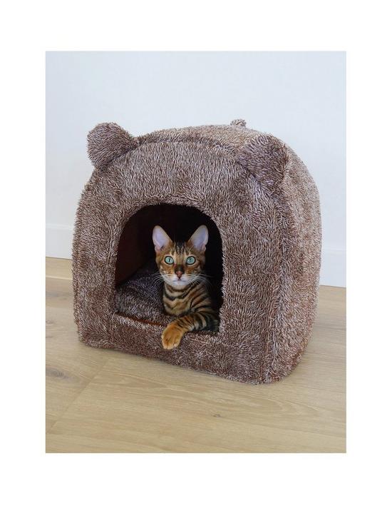 front image of rosewood-brown-teddy-bear-cat-bed