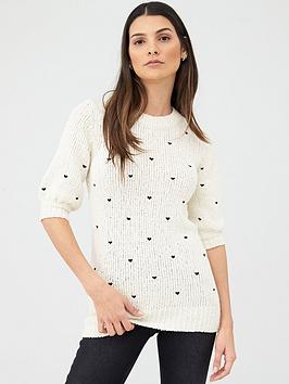 V by Very V By Very Heart Embroidered Short Sleeve Jumper Picture